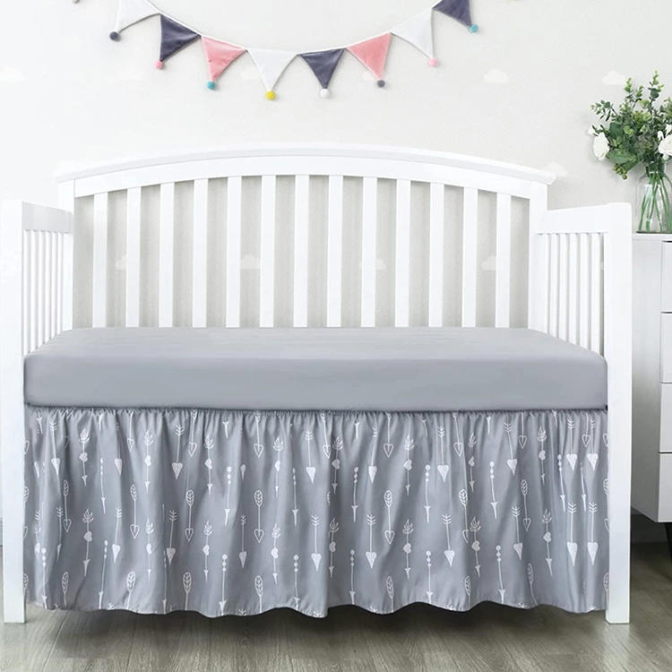 Toddler Bed Skirt Organic Cotton Nursery Crib Bedding for Baby Reversible Crib Skirt Pleated Dust Ruffle