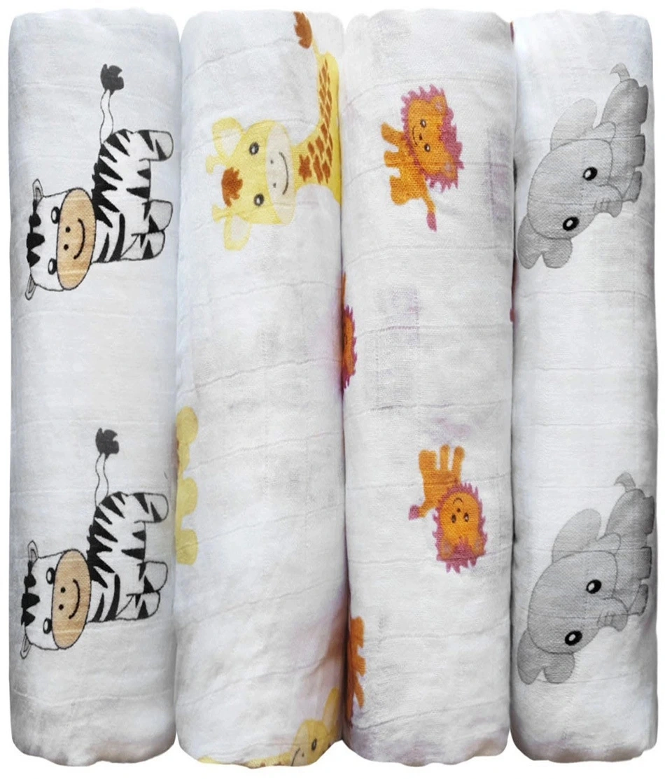 High Quality Custom Print Soft Bamboo Cotton Newborn Baby Muslin Swaddle Baby Wraps Baby Blanket Manufacturer